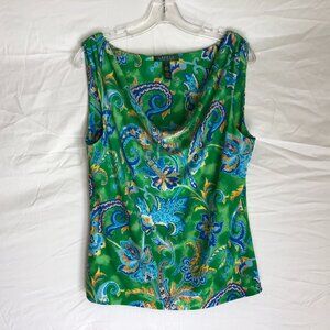 Lauren Ralph Lauren Women's Large Green Floral Paisley Sleeveless Blouse Top